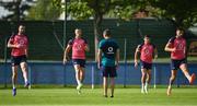 5 September 2023; Ireland players, from left, Mack Hansen, Jonathan Sexton, Jimmy O’Brien and Ross Byrne during squad training session at Complexe de la Chambrerie in Tours, France. Photo by Brendan Moran/Sportsfile