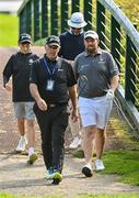 5 September 2023; Shane Lowry of Ireland, right, walks to the first green during a practice round in advance of the Horizon Irish Open Golf Championship at The K Club in Straffan, Kildare. Photo by Eóin Noonan/Sportsfile