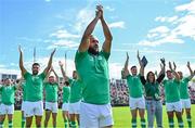 2 September 2023; Jamison Gibson-Park leads the team in an 'Icelandic clap' with local supporters during an Ireland rugby open training session at Stade Vallée du Cher in Tours, France. Photo by Brendan Moran/Sportsfile