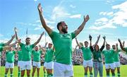 2 September 2023; Jamison Gibson-Park leads the team in an 'Icelandic clap' with local supporters during an Ireland rugby open training session at Stade Vallée du Cher in Tours, France. Photo by Brendan Moran/Sportsfile