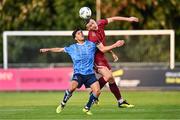 21 August 2023; Sean Brennan of UCD and Killian Brouder of Galway United during the Sports Direct Men’s FAI Cup Second Round match between UCD and Galway United at the UCD Bowl in Dublin. Photo by Ben McShane/Sportsfile