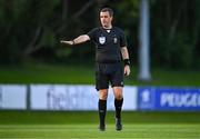 21 August 2023; Referee Robert Harvey during the Sports Direct Men’s FAI Cup Second Round match between UCD and Galway United at the UCD Bowl in Dublin. Photo by Ben McShane/Sportsfile