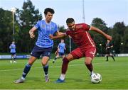 21 August 2023; Wassim Aouachria of Galway United and Danú Bishop Kinsella of UCD during the Sports Direct Men’s FAI Cup Second Round match between UCD and Galway United at the UCD Bowl in Dublin. Photo by Ben McShane/Sportsfile