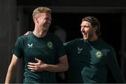 5 September 2023; Nathan Collins, left, and Jeff Hendrick during a Republic of Ireland training session at the Aviva Stadium in Dublin. Photo by Stephen McCarthy/Sportsfile