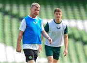 5 September 2023; Manager Stephen Kenny and Darragh Lenihan, right, during a Republic of Ireland training session at the Aviva Stadium in Dublin. Photo by Stephen McCarthy/Sportsfile