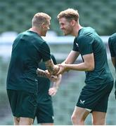 5 September 2023; Nathan Collins and James McClean, left, during a Republic of Ireland training session at the Aviva Stadium in Dublin. Photo by Stephen McCarthy/Sportsfile