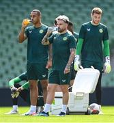 5 September 2023; Aaron Connolly and Adam Idah, left, take a drink during a Republic of Ireland training session at the Aviva Stadium in Dublin. Photo by Stephen McCarthy/Sportsfile