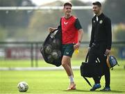 5 September 2023; Johnny Kenny and chartered physiotherapist Glauber Barduzzi during a Republic of Ireland U21 training session at the FAI National Training Centre in Abbotstown, Dublin. Photo by Harry Murphy/Sportsfile