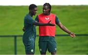 5 September 2023; James Abankwah and Bosun Lawal during a Republic of Ireland U21 training session at the FAI National Training Centre in Abbotstown, Dublin. Photo by Harry Murphy/Sportsfile