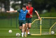 5 September 2023; Andrew Moran and Johnny Kenny during a Republic of Ireland U21 training session at the FAI National Training Centre in Abbotstown, Dublin. Photo by Harry Murphy/Sportsfile