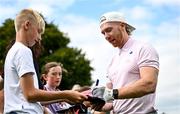 6 September 2023; Limerick hurler Cian Lynch signs an autograph for a supporter during the Pro-Am event in advance of the Horizon Irish Open Golf Championship at The K Club in Straffan, Kildare. Photo by Eóin Noonan/Sportsfile