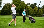 6 September 2023; Dublin footballer Dean Rock hits his second shot on the 18th fairway during the Pro-Am event in advance of the Horizon Irish Open Golf Championship at The K Club in Straffan, Kildare. Photo by Eóin Noonan/Sportsfile