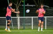 6 September 2023; Stuart McCloskey, left, and Jack Crowley during an Ireland rugby squad training session at Complexe de la Chambrerie in Tours, France. Photo by Brendan Moran/Sportsfile