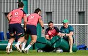 6 September 2023; Forwards coach Paul O'Connell, right and Rónan Kelleher with Caelan Doris and Andrew Porter during an Ireland rugby squad training session at Complexe de la Chambrerie in Tours, France. Photo by Brendan Moran/Sportsfile