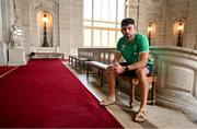 6 September 2023; Hugo Keenan poses for a portrait during an Ireland rugby media conference at Tours Town Hall in Tours, France. Photo by Brendan Moran/Sportsfile