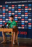 6 September 2023; Hugo Keenan during an Ireland rugby media conference at Tours Town Hall in Tours, France. Photo by Brendan Moran/Sportsfile