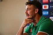 6 September 2023; Caelan Doris during an Ireland rugby media conference at Tours Town Hall in Tours, France. Photo by Brendan Moran/Sportsfile