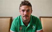 6 September 2023; Caelan Doris poses for a portrait during an Ireland rugby media conference at Tours Town Hall in Tours, France. Photo by Brendan Moran/Sportsfile