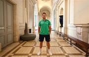 6 September 2023; Caelan Doris poses for a portrait during an Ireland rugby media conference at Tours Town Hall in Tours, France. Photo by Brendan Moran/Sportsfile
