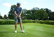 6 September 2023; Tapio Pulkkanen of Finland prepares to hit a shot with a hurley off the seventh tee box during the Pro-Am event in advance of the Horizon Irish Open Golf Championship at The K Club in Straffan, Kildare. Photo by Eóin Noonan/Sportsfile