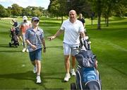 6 September 2023; Former Ireland rugby player Rory Best and his son, Ben, walk down the sixth fairway during the Pro-Am event in advance of the Horizon Irish Open Golf Championship at The K Club in Straffan, Kildare. Photo by Eóin Noonan/Sportsfile