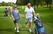 6 September 2023; Former Ireland rugby player Rory Best and his son, Ben, walk down the sixth fairway during the Pro-Am event in advance of the Horizon Irish Open Golf Championship at The K Club in Straffan, Kildare. Photo by Eóin Noonan/Sportsfile