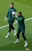 6 September 2023; Goalkeepers Gavin Bazunu, right, and Mark Travers during a Republic of Ireland training session at Parc des Princes in Paris, France. Photo by Seb Daly/Sportsfile