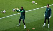 6 September 2023; Goalkeepers Gavin Bazunu, left, and Mark Travers during a Republic of Ireland training session at Parc des Princes in Paris, France. Photo by Seb Daly/Sportsfile