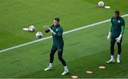 6 September 2023; Goalkeepers Mark Travers, left, and Gavin Bazunu during a Republic of Ireland training session at Parc des Princes in Paris, France. Photo by Seb Daly/Sportsfile