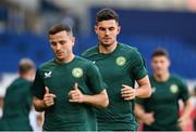 6 September 2023; John Egan, centre, and Josh Cullen, left, during a Republic of Ireland training session at Parc des Princes in Paris, France. Photo by Stephen McCarthy/Sportsfile