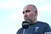 6 September 2023; UCD manager Andy Myler is interviewed by LOITV before the SSE Airtricity Men's Premier Division match between UCD and Derry City at UCD Bowl in Dublin. Photo by Ben McShane/Sportsfile