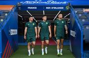 6 September 2023; Enda Stevens, left, John Egan, centre, and Shane Duffy before a Republic of Ireland training session at Parc des Princes in Paris, France. Photo by Stephen McCarthy/Sportsfile
