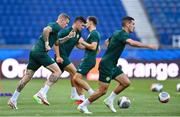 6 September 2023; James McClean, left, during a Republic of Ireland training session at Parc des Princes in Paris, France. Photo by Stephen McCarthy/Sportsfile