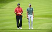 7 September 2023; Padraig Harrington of Ireland, left, and Tom McKibbin of Northern Ireland walk onto the sixth green during day one of the Horizon Irish Open Golf Championship at The K Club in Straffan, Kildare. Photo by Eóin Noonan/Sportsfile