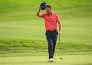 7 September 2023; Padraig Harrington of Ireland acknowledges the crowd on the 18th green during day one of the Horizon Irish Open Golf Championship at The K Club in Straffan, Kildare. Photo by Eóin Noonan/Sportsfile