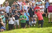 7 September 2023; Padraig Harrington of Ireland watches his second shot from the rough on the 18th hole during day one of the Horizon Irish Open Golf Championship at The K Club in Straffan, Kildare. Photo by Eóin Noonan/Sportsfile