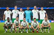 7 September 2023; The Republic of Ireland team, back row, from left, Adam Idah, Nathan Collins, Alan Browne, goalkeeper Gavin Bazunu, Shane Duffy and captain John Egan. Front row, from left, Chiedozie Ogbene, Jason Knight, Josh Cullen, Jayson Molumby and Enda Stevens before the UEFA EURO 2024 Championship qualifying group B match between France and Republic of Ireland at Parc des Princes in Paris, France. Photo by Stephen McCarthy/Sportsfile