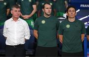 7 September 2023; Republic of Ireland manager Stephen Kenny, left, with coaches John O'Shea, centre, and Keith Andrews before the UEFA EURO 2024 Championship qualifying group B match between France and Republic of Ireland at Parc des Princes in Paris, France. Photo by Stephen McCarthy/Sportsfile