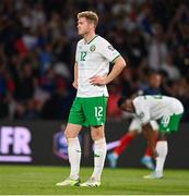 7 September 2023; Nathan Collins of Republic of Ireland after his side conceded a first goal during the UEFA EURO 2024 Championship qualifying group B match between France and Republic of Ireland at Parc des Princes in Paris, France. Photo by Seb Daly/Sportsfile