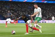 7 September 2023; Jules Koundé of France in action against Enda Stevens of Republic of Ireland during the UEFA EURO 2024 Championship qualifying group B match between France and Republic of Ireland at Parc des Princes in Paris, France. Photo by Stephen McCarthy/Sportsfile