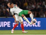 7 September 2023; Adam Idah of Republic of Ireland in action against Lucas Hernández of France during the UEFA EURO 2024 Championship qualifying group B match between France and Republic of Ireland at Parc des Princes in Paris, France. Photo by Stephen McCarthy/Sportsfile