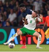 7 September 2023; Alan Browne of Republic of Ireland and Aurélien Tchouameni of France during the UEFA EURO 2024 Championship qualifying group B match between France and Republic of Ireland at Parc des Princes in Paris, France. Photo by Seb Daly/Sportsfile