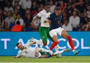 7 September 2023; Kylian Mbappé of France is tackled by Alan Browne of Republic of Ireland during the UEFA EURO 2024 Championship qualifying group B match between France and Republic of Ireland at Parc des Princes in Paris, France. Photo by Seb Daly/Sportsfile