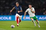 7 September 2023; Theo Hernández of France in action against Alan Browne of Republic of Ireland during the UEFA EURO 2024 Championship qualifying group B match between France and Republic of Ireland at Parc des Princes in Paris, France. Photo by Seb Daly/Sportsfile