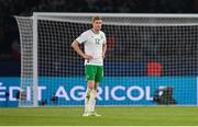 7 September 2023; Nathan Collins of Republic of Ireland after his side conceded a second goal during the UEFA EURO 2024 Championship qualifying group B match between France and Republic of Ireland at Parc des Princes in Paris, France. Photo by Seb Daly/Sportsfile
