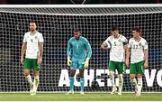 7 September 2023; Republic of Ireland players, including Shane Duffy, Gavin Bazunu, John Egan and Jason Knight, react after their side conceded a second goal, scored by Marcus Thuram of France, not pictured, during the UEFA EURO 2024 Championship qualifying group B match between France and Republic of Ireland at Parc des Princes in Paris, France. Photo by Stephen McCarthy/Sportsfile
