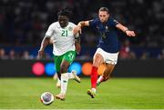 7 September 2023; Festy Ebosele of Republic of Ireland and Adrien Rabiot of France during the UEFA EURO 2024 Championship qualifying group B match between France and Republic of Ireland at Parc des Princes in Paris, France. Photo by Seb Daly/Sportsfile
