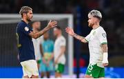 7 September 2023; Aaron Connolly of Republic of Ireland and Theo Hernández of France after the UEFA EURO 2024 Championship qualifying group B match between France and Republic of Ireland at Parc des Princes in Paris, France. Photo by Seb Daly/Sportsfile