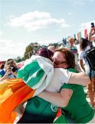 8 September 2023; Siobhan McCrohan of Ireland celebrates with her mother Bridie after winning gold in the Lightweight Women's Single Sculls final A during the 2023 World Rowing Championships at Ada Ciganlija regatta course on Sava Lake, Belgrade. Photo by Nikola Krstic/Sportsfile