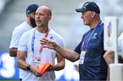 8 September 2023; Rugby consultant Vern Cottr, right, and strength & conditioning coach Mark Bennett during the Romania rugby squad captain's run at the Stade de Bordeaux in Bordeaux, France. Photo by Brendan Moran/Sportsfile